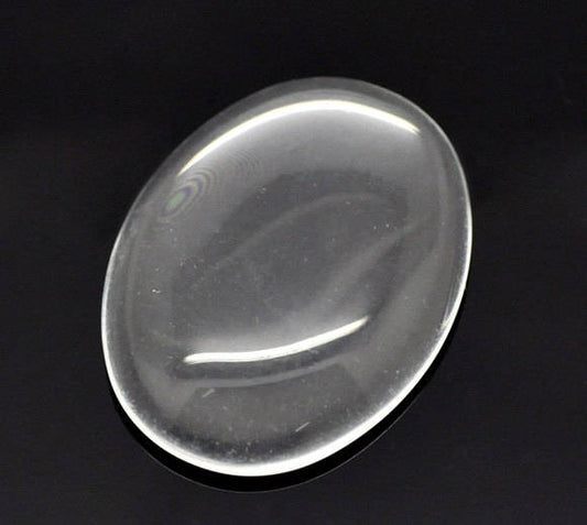 CA702B - 30 pcs. Oval Clear Round Glass Dome Seals Tiles - 25x18mm (1 x 0.71 in) - 25mm x 18mm