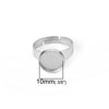 RB043 - 5 pcs. 304 Stainless Steel Silver Tone ADJUSTABLE Cabochon Setting Bezel RING bases settings - Ring Size 6.25 US - Glue Pad 10mm