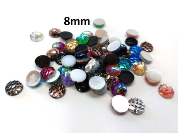 CA576 - 40 pcs Assortment of Mermaid Fish Scales Resin Carved Embellishment Cabochons - 8mm