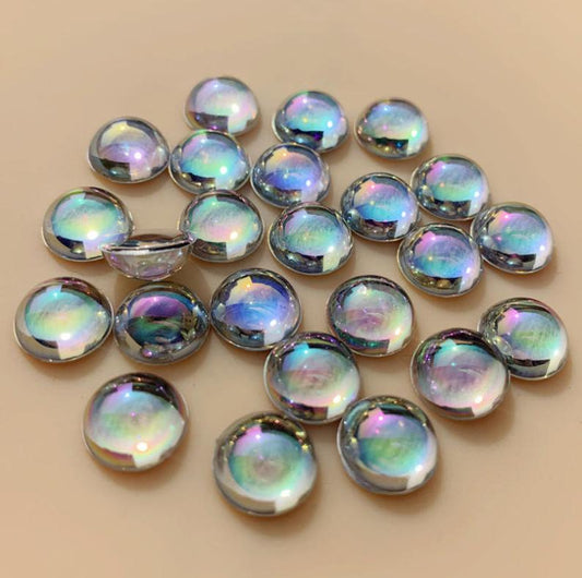 CA970 - 10 pcs Resin Embellishment Cabochons - Clear Multicolor Iridescent - 10mm - Round - Bubble Style