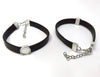 B078 - 2 pcs. Dark Brown REAL Leather Bracelets with 12mm Glue Pad Bezel Trays and Extender Chains - Adjustable from 7" to 9"