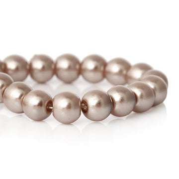 BD070 - 6mm Light Brown Cappuccino Glass Pearl Imitation Round Beads - 32 inch strand