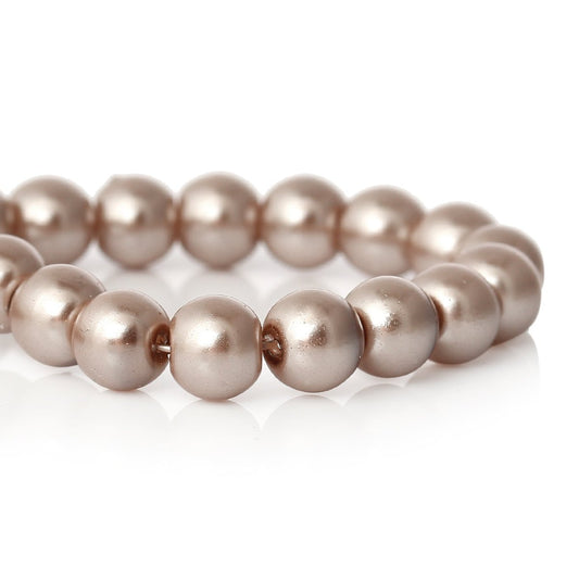BD070 - 6mm Light Brown Cappuccino Glass Pearl Imitation Round Beads - 32 inch strand