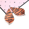 P386 - 10 pcs. Tiger Faux Leather Dangle Charms Pendants - Pinch Leaf - Black Orange - Silver Tone Jump Ring - 62mm (2.5") - Double Sided
