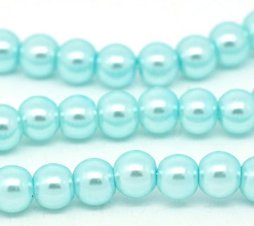 BD095 - 4mm Light Blue Glass Pearl Imitation Round Beads - 32 inch strand - Approx. 210 beads - Hole Size: 1mm