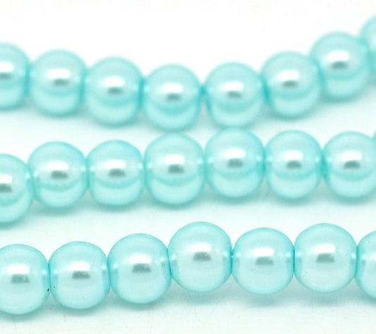 BD095 - 4mm Light Blue Glass Pearl Imitation Round Beads - 32 inch strand - Approx. 210 beads - Hole Size: 1mm