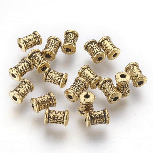 BD764 - 100 pcs Antique Gold Tube Carved Spacer Beads - 7mm x 5mm - Hole Size: 2mm