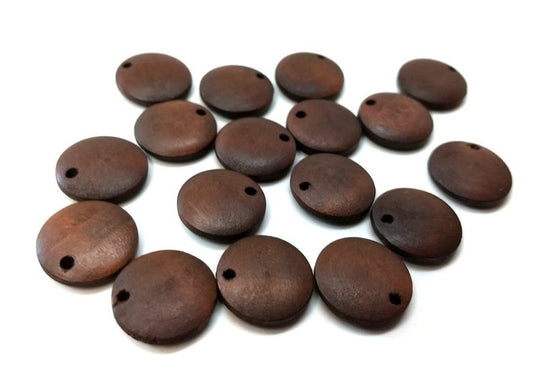 P2029 - 10 pcs. Wood Round Circle Tags - 15mm (0.59 inch) - Hole Size: 1.1mm - Wooden - 3.5mm Thick - Great to Make Earring Studs - Dark Brown