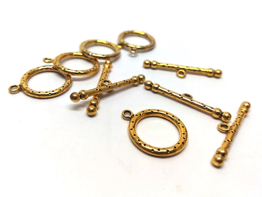 CL080 - 10 sets (20 pcs) Gold Plated Round Toggle Clasps with 37mm T Bar - Loop Diameter: 20mm