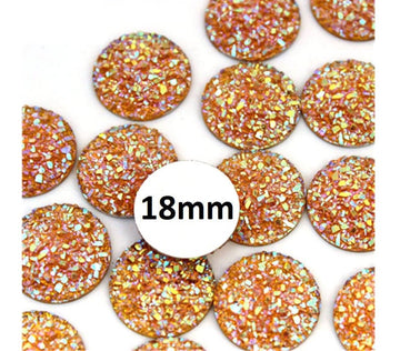 CA871 - 10 pcs Druzy Resin Embellishment Cabochons Orange Multicolor - 18mm - Dome Style