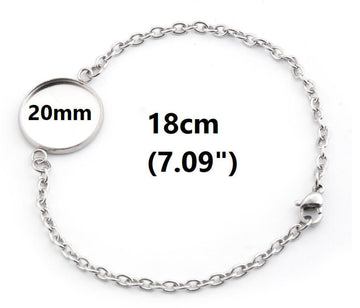 B097 - 3 pcs. 304 Stainless Steel Silver Tone Chain Bracelets - 7.09" (18cm) - 20mm Bezel - Tarnish Resistant!