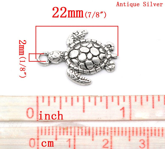 P1101 - 10 pcs. Antique Silver Turtle Tortoise Charms Pendants - 22x16mm