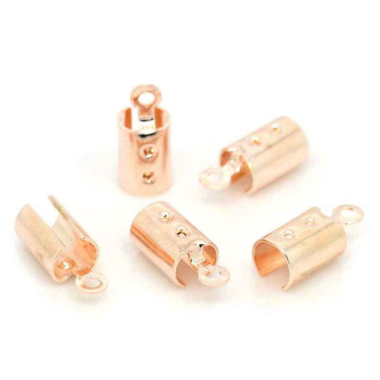 CR008 - 100 pcs. Rose Gold Plated Crimp End Tips Caps with Loop - 12x5mm - Fit 4mm Cords!