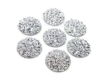 CA627 - 10 pcs Druzy Resin Embellishment Cabochons Silver - 25mm (1 inch) - Dome Style