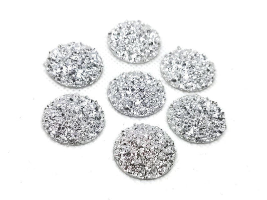 CA627 - 10 pcs Druzy Resin Embellishment Cabochons Silver - 25mm (1 inch) - Dome Style