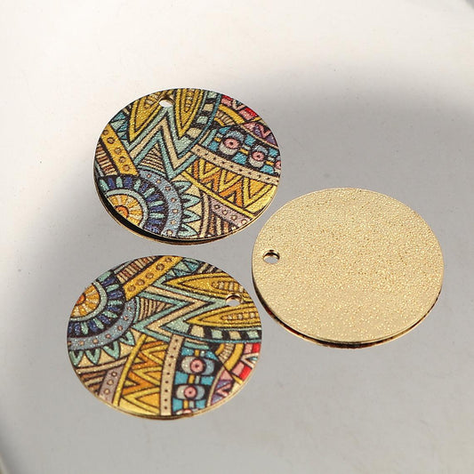 P2047 - 10 pcs. Gold Plated Multicolor Enamel Circle Metal Dangle Charms Pendants - Patchy Flower - 20mm - 0.8" - Great for Earrings or Dangles!