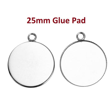 P1019 - 10 pcs. 304 Stainless Steel Circle Round Bezel Pendant Tags Trays - 25mm Glue Pad Setting - Single Loop - Silver Tone - Tarnish Resistant! Style A