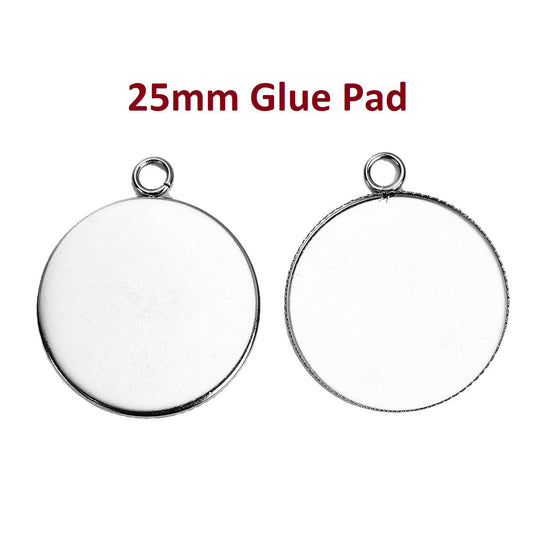 P1019 - 10 pcs. 304 Stainless Steel Circle Round Bezel Pendant Tags Trays - 25mm Glue Pad Setting - Single Loop - Silver Tone - Tarnish Resistant! Style A