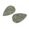 P724 - 10 pcs. Green Multicolor Glitter Faux Leather Dangle Charms Pendants - Teardrop - 55mm (2.17") - Great for Light Earrings! - Double-Sided