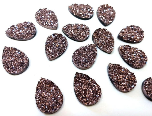CA655 - 10 pcs Drusy Druzy Resin Embellishment Teardrop Cabochons - Champagne - 25x18mm - 25mm x 18mm - 18x25mm - Tear Drop - Thick: 4.5mm