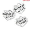 P063 - 4 pcs. Antique Silver "Sister of Groom" charm with rhinestone - 16mm X 14mm