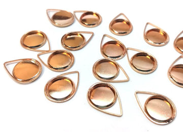 P770 - 10 pcs. Dark Rose Gold Pendant Circle Posts Settings Bezels Tray Cabochons - 12mm Glue Pad Setting (Cameo Setting Diameter) - Teardrop