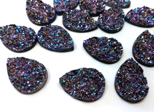 CA656 - 10 pcs Drusy Druzy Resin Embellishment Teardrop Cabochons - Magenta - 25x18mm - 25mm x 18mm - 18x25mm - Tear Drop - Thick: 4.5mm
