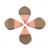 P1022 - 4 pcs. Coral Resin and Wood Teardrop Flat Pendant - 28mm x 18mm - (1.1" x 0.71") - SMALL - Great for Earrings and Necklaces!