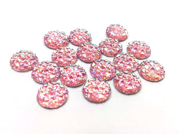 CA122 - 10 pcs Druzy Resin Embellishment Cabochons Light Pink Blush Multicolor - 12mm - Shimmer Style