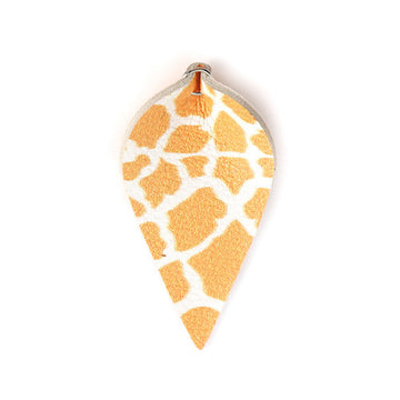 P234 - 10 pcs. Giraffe Faux Leather Dangle Charms Pendants - Pinch Leaf - White Yellow - Silver Tone Jump Ring - 62mm (2.5") - Double Sided