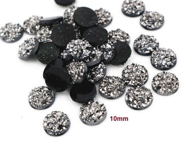 CA181 - 10 pcs Druzy Resin Embellishment Cabochons Gunmetal Silver Black - 10mm - Dome Circle