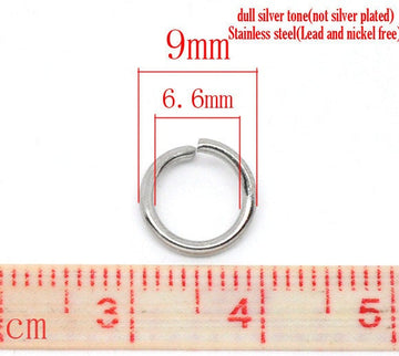 J182A - 100 pcs 304 Stainless Steel Open Jump Rings 9mm - 16 Gauge - THICK - HEAVY - High Quality - Silver Tone