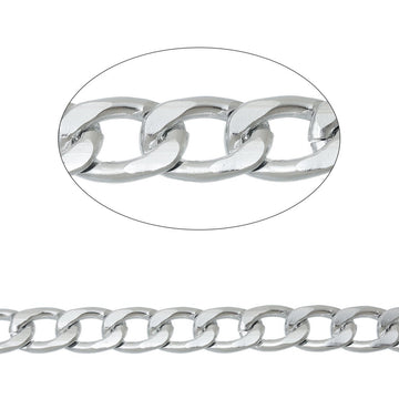 N112 - 2M (6.56 Ft) - Silver Tone Link Curved Chain - 13x9mm - Aluminum - Beveled - Flat