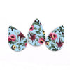 P859 - 10 pcs. Blue Floral Faux Leather Dangle Charms Pendants - Teardrop - 56mm (2.2") - Double Sided - Great for Earrings, Necklaces or Dangles