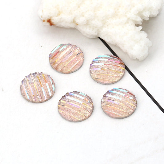CA194 - 10 pcs Resin Embellishment Druzy Cabochons Coral Multicolor - Stripes - 12mm