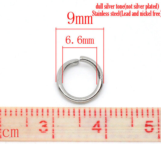 J182 - 200 pcs 304 Stainless Steel Open Jump Rings 9mm - 16 Gauge - THICK - HEAVY - High Quality - Silver Tone