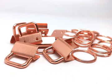 J266 - 10 pcs. Rose Gold Plated Key Fobs and Key Rings - 1" - Beautiful Purse Handbag Hardware - 1 inch - 5 Sets
