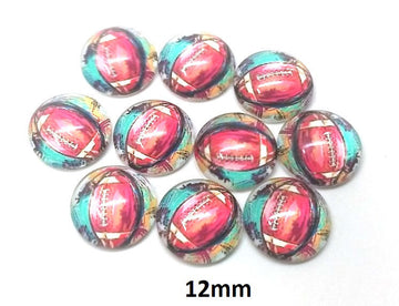 CA683 - 10 pcs Circle American Football Ball Sports Glass Round Dome Seals Tiles Cabochons - 12mm - Multicolor