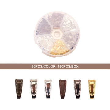 BA008 - 180 pcs. Assortment of Pinch Bails - 11mm x 4mm - 6 Colors: Silver Plated, Gold , Bronze, Copper, Gunmetal and Silver Tone