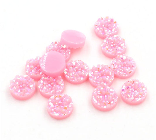 CA961 - 10 pcs. Druzy Resin Embellishment Cabochons Light Pink Flamingo Multicolor - 8mm