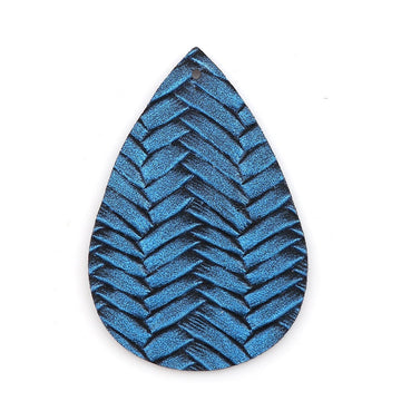 P1067 - 10 pcs. Blue Faux Leather Dangle Charms Pendants - Teardrop Braided Weave - 56mm (2.2") - Great for Light Earrings or Dangles! Double-Sided