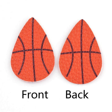 P2067 - 10 pcs. Orange Basketball Ball Faux Leather Dangle Charms Pendants - Teardrop - Sports - 55mm (2.17") - Double-Sided