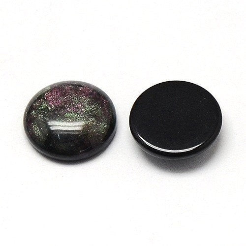 CA711 - 10 pcs Circle Mosaic Foil Resin Round Dome Seals Tiles Cabochons - 25mm (1 in) - Black Pink Green Glitter