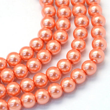 BD272 - 6mm Coral Melon Glass Pearl Imitation Round Beads - 32 inch strand - Approx. 140 pieces per strand