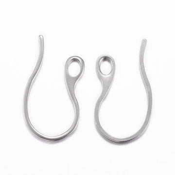 E792 - 10 pcs 304 Stainless Steel Earring Hooks with Loop Hole - Silver Tone - 22mm x 11mm - Hole Size: 2.5mm x 3.5mm - Tarnish Resistant!
