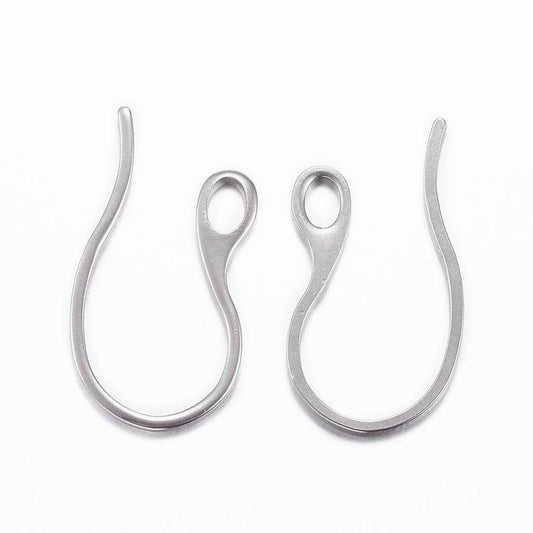 E792 - 10 pcs 304 Stainless Steel Earring Hooks with Loop Hole - Silver Tone - 22mm x 11mm - Hole Size: 2.5mm x 3.5mm - Tarnish Resistant!