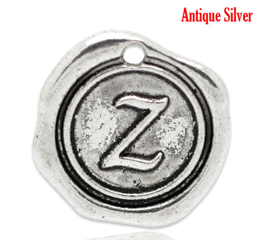 P085 - 5pcs. Antique Silver LARGE Letter "Z" Alphabet Letter - 18mm x18mm - Wax Design