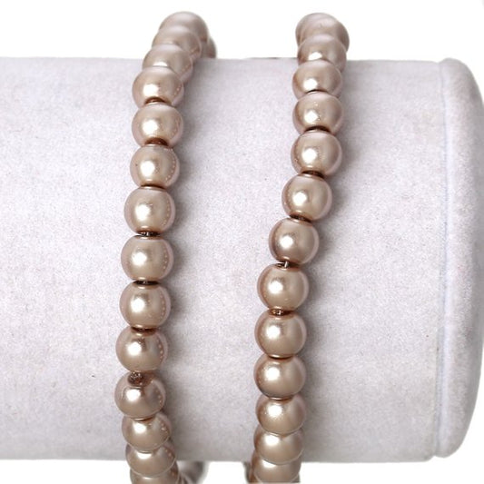 BD070 - 6mm Light Brown Cappuccino Glass Pearl Imitation Round Beads - 32 inch strand