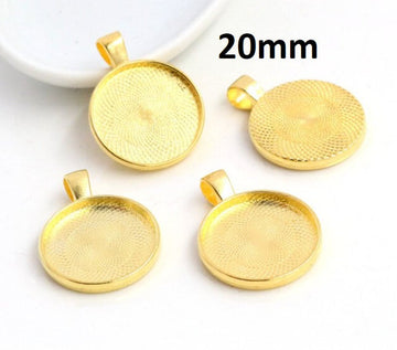 MP0023 - 5 pcs. Gold Plated Pendant Trays Circle Posts Settings Bezels Cabochons - 20mm Glue Pad Setting