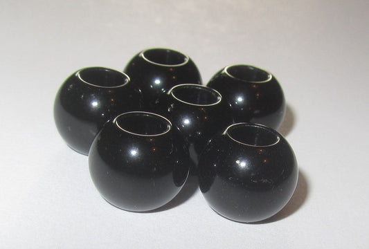 BD233 - 75 pcs Black Acrylic Round Gumball Bubble Gum Beads - 11mm x 9mm - Hole Size: 5.7mm - Fits European Cords and Paracord!